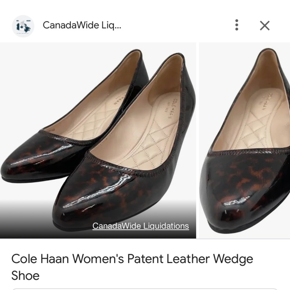 COLE HAAN black brown leopard animal print patent leather wedge heel dress shoe